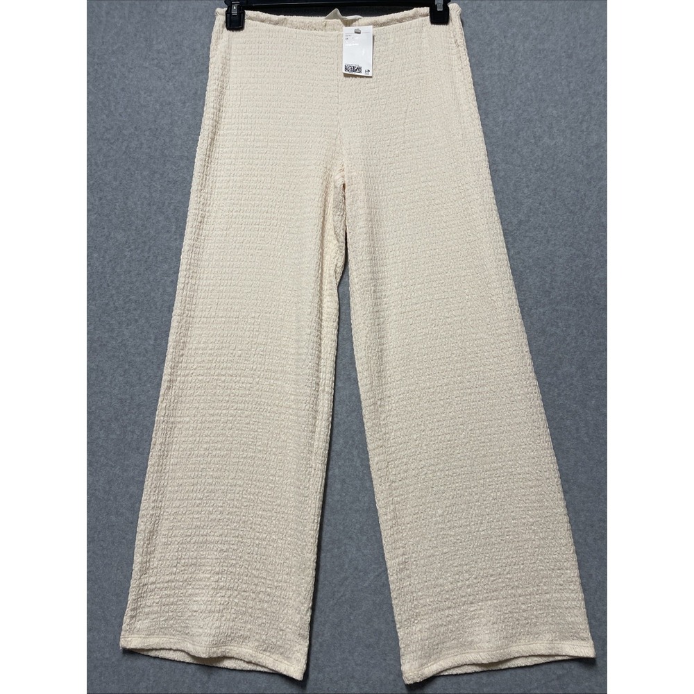 H&M Women's Flared Textured Pants Cream Size 14